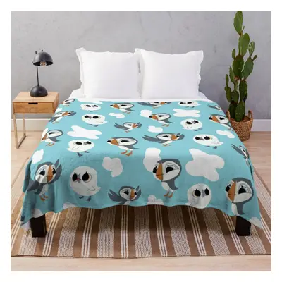 Fleece Throw Blanket Puffin repeated pattern for Sofa Couch Kids x Inches