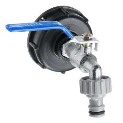 (Blue) Fuel Tank Cap Adapter with Alloy Faucet and 1/2inch Clip-on Hose Connector Ton Valve