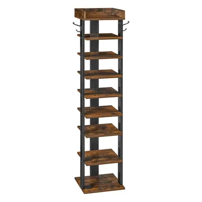 (28 x x cm, ârustic Brown Black) Narrow shoe rack, 9-tier high shoe rack, wooden shoe organize