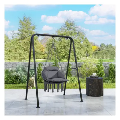 Outsunny Hammock Chair, Boho Hanging Swing Chair with Cushion, Dark Grey