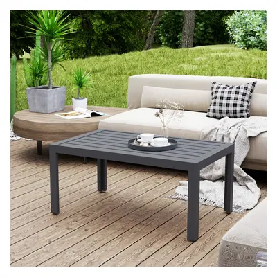 Outsunny Outdoor Side Table Garden Table with Steel Frame and Slat Top Grey