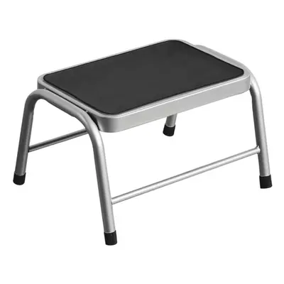 (Silver) Metal Step Stool with Black Rubber Top