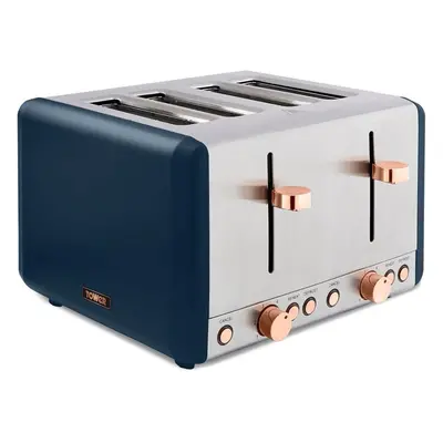 (Midnight Blue and Rose Gold, Slice) 4-slice toaster with defrost/warm function, stainless steel