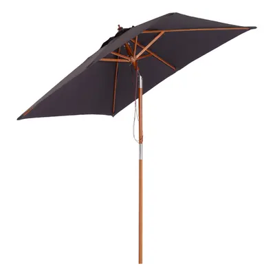 Outsunny Wooden Patio Umbrella Market Parasol Outdoor Sunshade Ribs Deep Grey