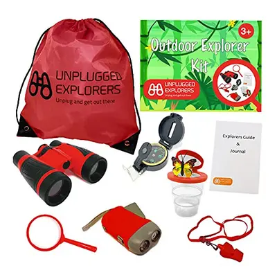 Unplugged Explorers Piece Kids Outdoor Explorer Kit-- Backpack Binoculars Flashlight Compass Bug