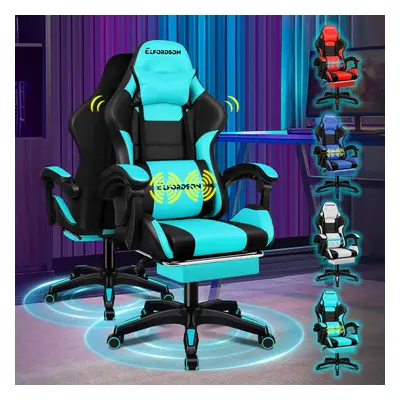 (Elite - Cyan) ELFORDSON Gaming Office Chair Extra Large Pillow Racing Footrest Seat PU Leather