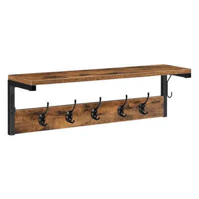 (Rustic Brown, Black) Coat Rack Shelf Wall-Mounted, Coat Hook with Hooks and Shelf, cm Hallway C