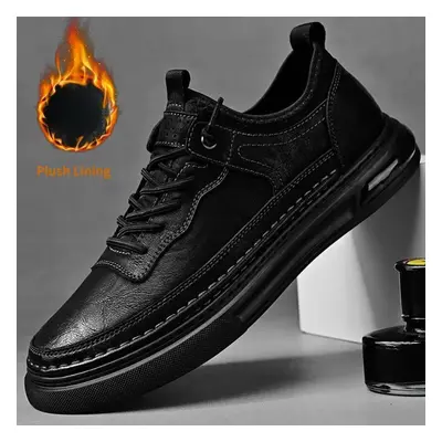 (black, 40) Men&apos;s Plush Leather Shoes Casual Cotton Shoes Outdoor Shoes