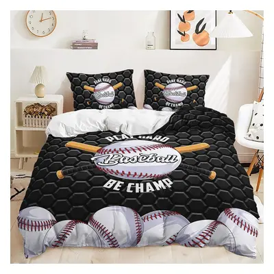 (as the picture, EU Single 135x200cm) 3D Baseball Series Bedding Set Sporty Style Duvet Cover Pi