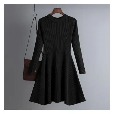 (black, One Size) Women Short Knitted Sweater Dress Casual Full Sleeve O Neck High Waist Slim Bo