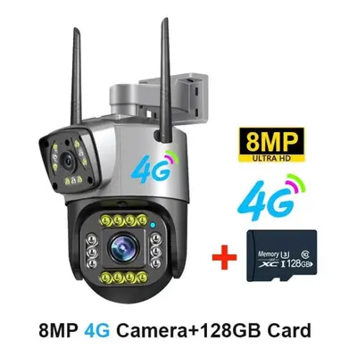 (8MP 4G 128G Card) New 8mp 4k Dual Screen Camara 4g/wifi Ip Camera Monitor Smart Home Outdoor Wa