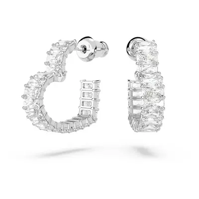 Swarovski Matrix Heart Shaped Hoops, Baguette-Cut White Crystal in a Rhodium Plated setting, fro