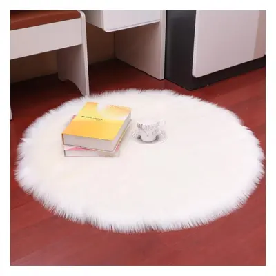 (white, 90cm) Shaggy Round Imitation Australian Wool Carpet, Home Decorative Carpet, Floor Mat, 