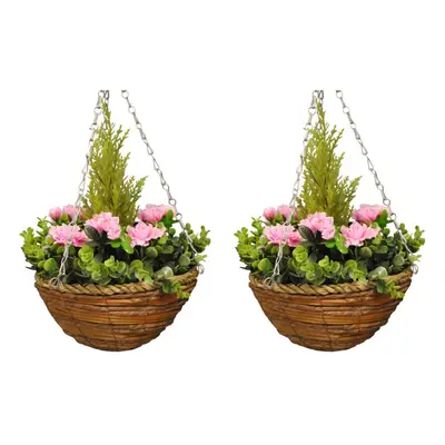 Set of x Artificial Azalea Topiary Hanging Baskets (25cm)