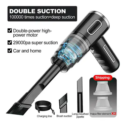 (29000PA-Black) 29000pa Powerful Car Vacuum Cleaner Wet/dry Cordless Strong Suction Handheld