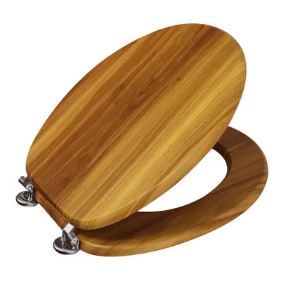 (Antique Pine) Wooden Toilet Seat Adjustable Stainless Steel Hinges