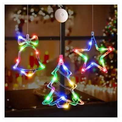 3Pcs Battery Powered Window Hanging Multi Colour Glowing Tree Bells Star Shaped LED Suction Cup 