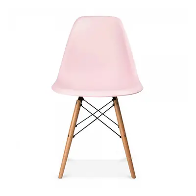 (Pink) DS Modern Design Retro Plastic Chair With Wooden Leg