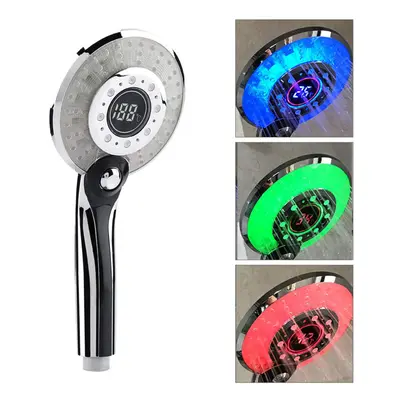 LED Light LCD Display Third Gear Water Flow Self Illumination Temperature Control Shower Head Fo