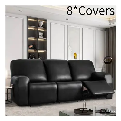 (Black Seater) Pu Leather Stretch Recliner Sofa Covers Waterproof 3 Seater Armchair Cover