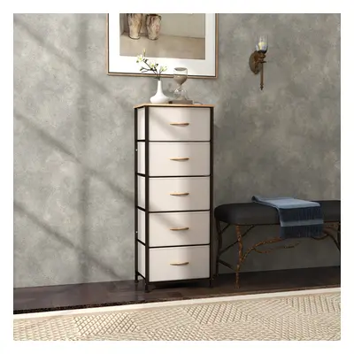 HOMCOM Drawer Fabric Chest of Drawers w/ Wooden Top for Hallway Cream