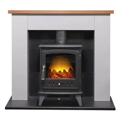 Adam Chester Stove Suite in Pure White with Aviemore Electric Stove in Black, Inch