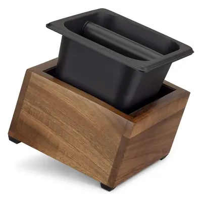 (Brown / Black) Coffee Knock Box - Stainless Steel and Wood Bin for Espresso Machine Coffee Grou