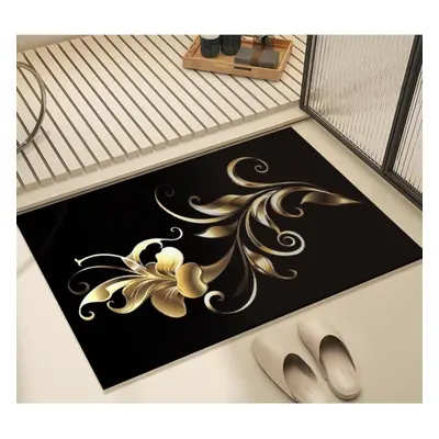 (160*200cm) Black And Gold Flower Soft Kitchen Rug Anti-fatigue Kitchen Rug Waterproof Non-slip 