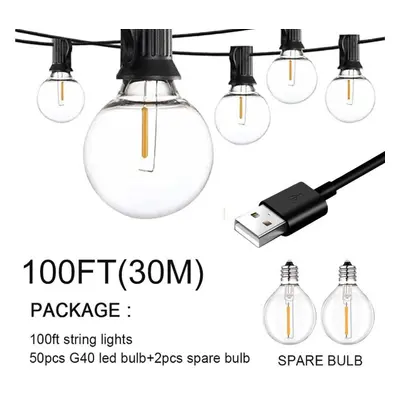 100/50/25ft Usb Led Lights 5v 1w G40 Plastic Bulb Outdoor Waterproof Tent Fairy Patio Festoon St