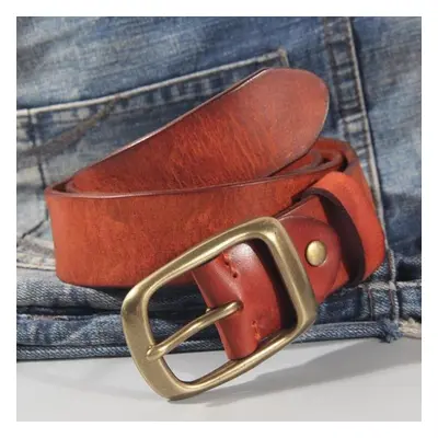 (maroon, 120cm) 100% Cowhide New Fashion Leather Retro Handmade Copper Buckle Men&apos;s Belt Lu