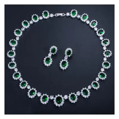 (emerald) Cmm High Quality Emerald Color Zirconia Women&apos;s Party Jewelry Earrings Necklace S