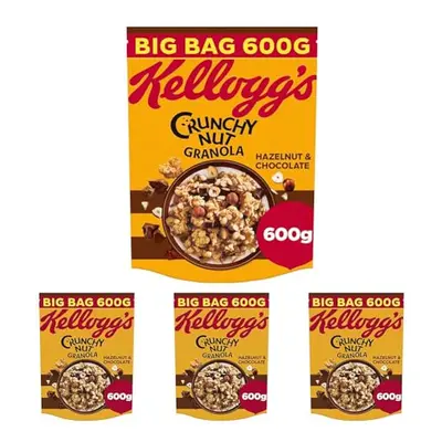 Kellogg's Crunchy Nut Hazelnuts & Chocolate Granola, 600g (Pack of 4)