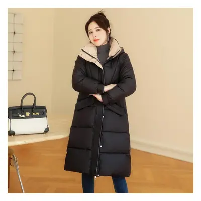 (black, S) Women&apos;s Mid Length Winter Thickened Down Coat Over Knee Coat Solid Women&apos;s 