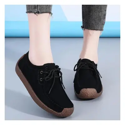 (black, 42) Suede Leather Women Casual Shoes Lace Up Flats Sneakers Women Moccasins Designer Loa