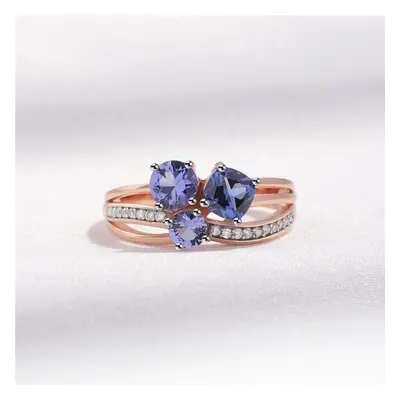 (as the picture, 7) Sterling Silver Rings For Women Gemstone Tanzanite Rose Gold Plated Delicate