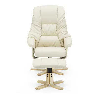 (Cream) Sorento Bonded Leather Swivel Recliner Armchair Chair With Foot Stool