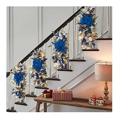 PYLTT Christmas Garland for Stairs, Lights Up Christmas Stair Swag, Cordless Prelit Stairway Swa