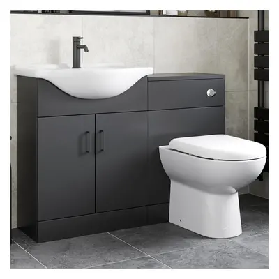 Alpine Black Toilet & Basin Vanity Unit Combination 1150mm