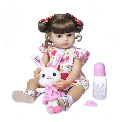 (Flower Jumpsuit) 50CM Full Body Soft Silicone Popular Sweet Face Reborn Toddler Baby Girl Doll