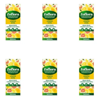 Zoflora Concentrated Antibacterial Disinfectant, in Lemon Zing 500ml (Pack of 6)