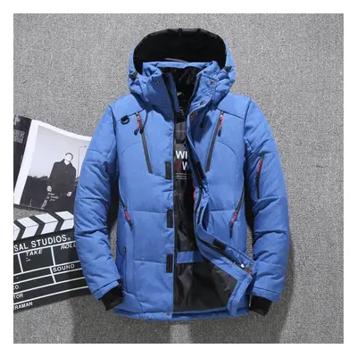 (blue, 62-70KG) Male White Duck Down Jacket New Warm Hooded Men&apos;s Thick Puffer Coat Mens Ca