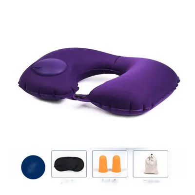 (Purple) Press-inflatable U-shaped Pillow Functional Air Travel Cushion Office Travel Pillow Cre