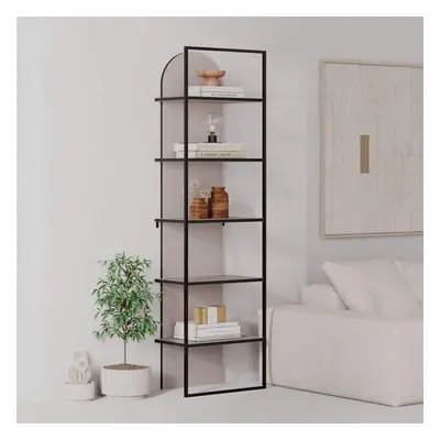 FWStyle Mocha Grey Modern Black Metal Frame Bookcase Shelving Unit Tier