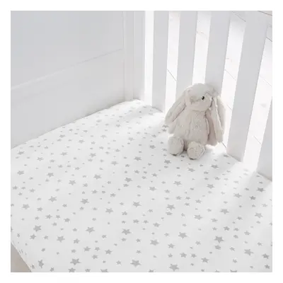 Silentnight Safe Nights Cot Bed Fitted Sheet, Grey Stars, Pack of