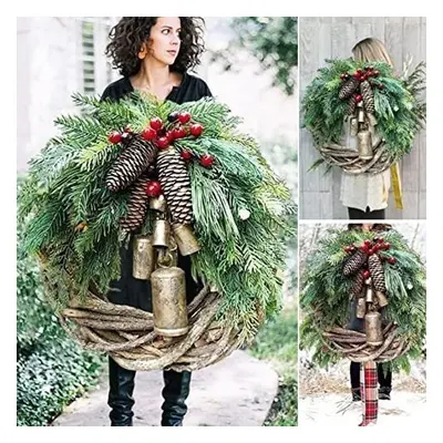 WOVTE Farmhouse Christmas Wreath Boho Holiday Wreath, 15.7'' Xmas Tree Hanging Garland, Artifici