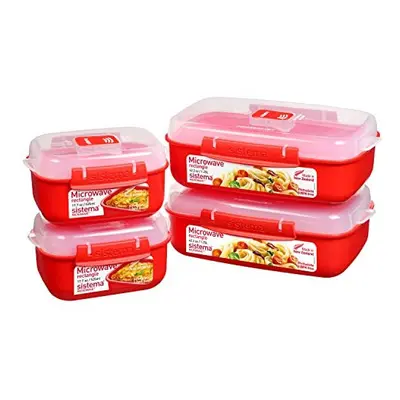 Heat and Eat Microwave Set | Rectangular Food Containers with Lids (2x 1.25L + 2x 525ml) | Locki