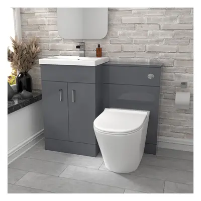 Nes Home Grey Vanity Basin Cabinet, WC Unit & Rimless Toilet