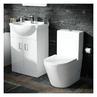 Dyon 550mm Floorstanding Basin Vanity Unit White & Rimless Close Coupled Toilet