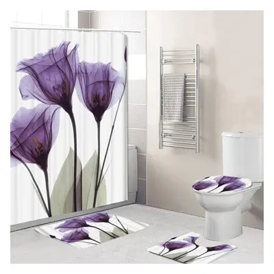 Tulips Lavender Hope Printed Bathroom Flower Decor Waterproof Shower Curtain Non Slip 3-Piece Ru