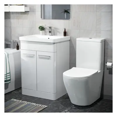 Afern 600mm Freestanding Vanity Unit, Curved Rimless Close Coupled Toilet White